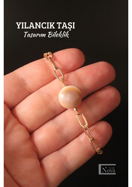 Sertifikalı Yılancık Doğal Taşlı Ataç Zincir Tasarım Bileklik