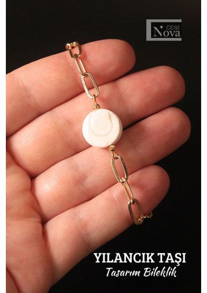 Sertifikalı Yılancık Doğal Taşlı Ataç Zincir Tasarım Bileklik fiyatları