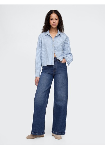 Kadın Lacivert High Rise Stride Wide-Leg Curvy Jean Pantolon