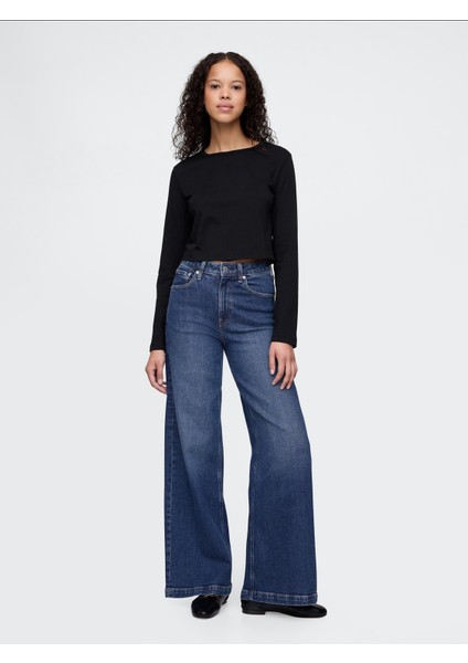 Kadın Lacivert High Rise Stride Wide-Leg Curvy Jean Pantolon modelleri