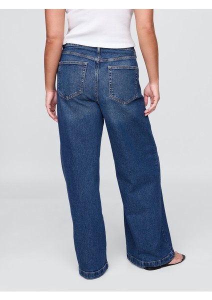 Kadın Lacivert High Rise Stride Wide-Leg Curvy Jean Pantolon indirimleri