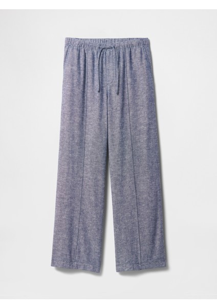 Kadın Mavi Mid Rise Keten Karışımlı Pull-On Wide-Leg Pantolon fiyatları