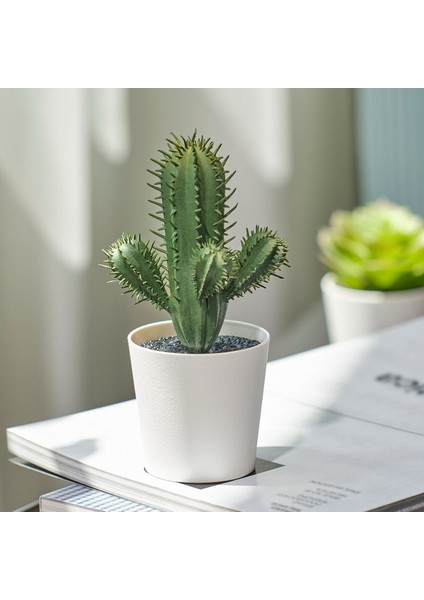 Fejka Kaktüs 14 cm Mini Saksılı Yapay Kaktüs Bitki Çiçek