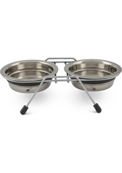 Köpek İkili Mama ve Su Kabı, Paslanmaz Çelik, Sessiz&kaymaz, 11cm, 2x220ml