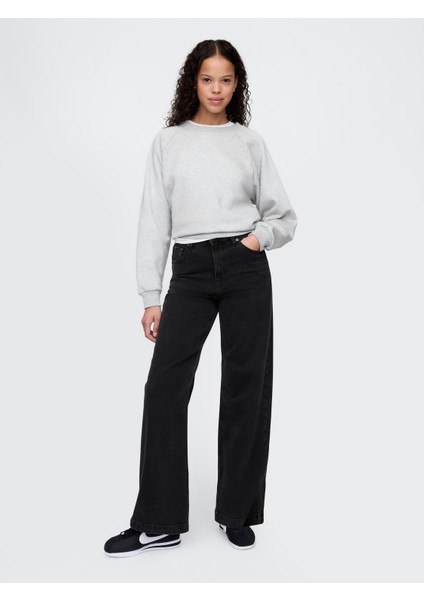 Kadın Siyah High Rise Stride Wide-Leg Curvy Jean Pantolon