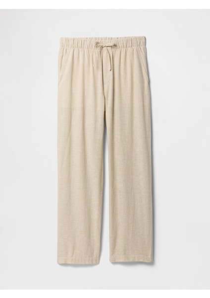 Kadın Bej Mid Rise Keten Karışımlı Pull-On Pantolon fiyatları