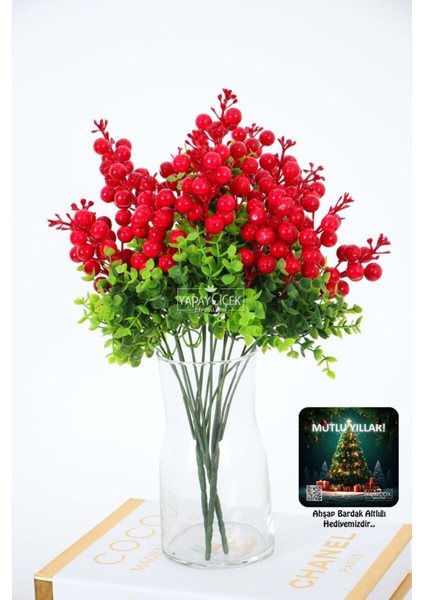 Yapay Külah Kokina Demeti Yeni Yıl Çiçeği 35 cm 5 Dallı