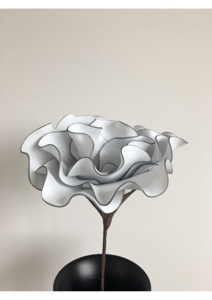 Dekoratif El Yapımı Lüks Lateks Eva Yapay Çiçek (Vazo Hariç) - Gümüş Yaldızlı Beyaz-Köpük Çiçek