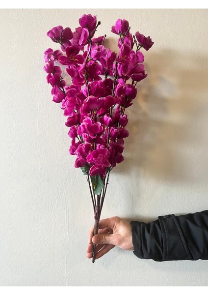 Yapay 9 Dallı Mor Bahar Dalı Japon Kiraz Çiçeği Dekoratif Saksı Vazo Süsü