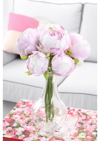 Yapay Çiçek 6lı Ipek Peony Şakayık Gül Demeti 25 cm Lila