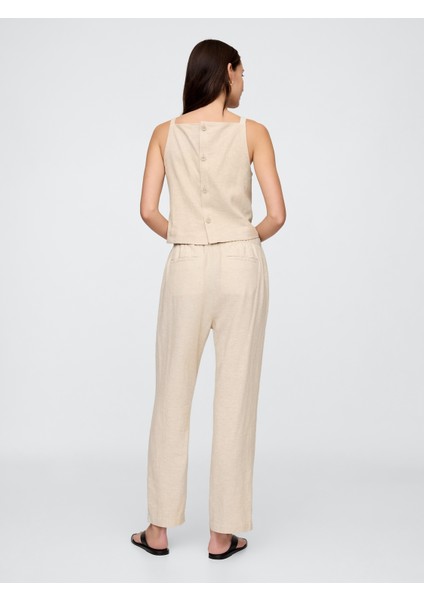Kadın Bej Mid Rise Keten Karışımlı Pull-On Pantolon fırsatları