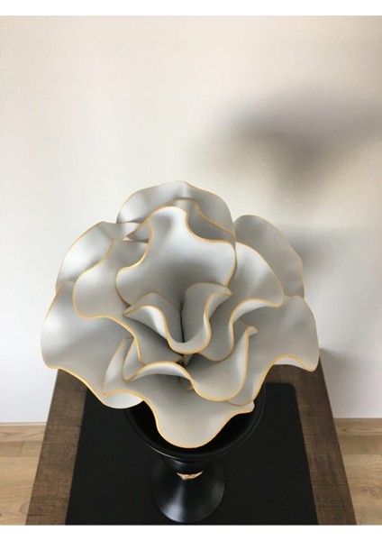 Dekoratif El Yapımı Lüks Lateks Eva Yapay Çiçek(Vazo Hariç) - Altın Yaldızlı Beyaz-Köpük Çiçek