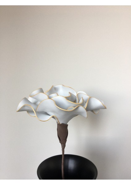 Dekoratif El Yapımı Lüks Lateks Eva Yapay Çiçek(Vazo Hariç) - Altın Yaldızlı Beyaz-Köpük Çiçek fiyatları