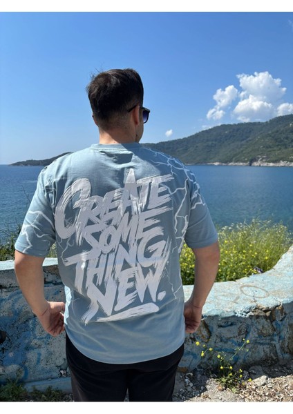 Erkek Bisiklet Yaka Oversize Baskılı T-Shirt