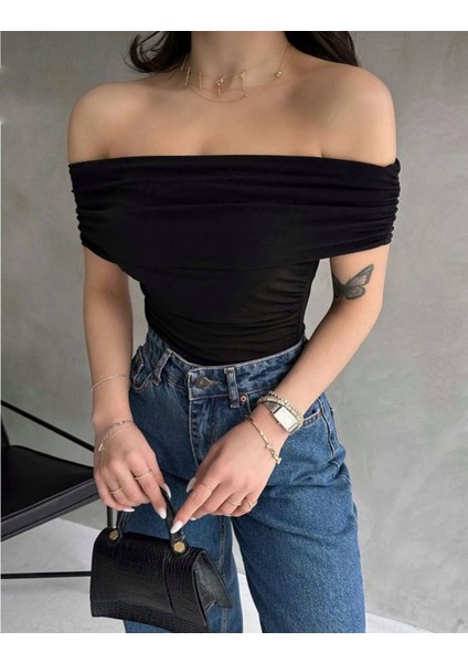 Kadın Madonna Yaka Yanları Büzgülü Bluz