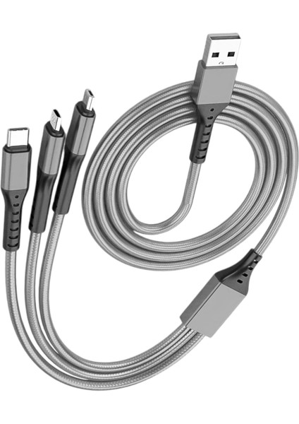 3ın1 Gümüş 1.2 Metre (Mıcro USB - Lıghtnıng - Type C) Telefon Şarj Kablosu (5047)
