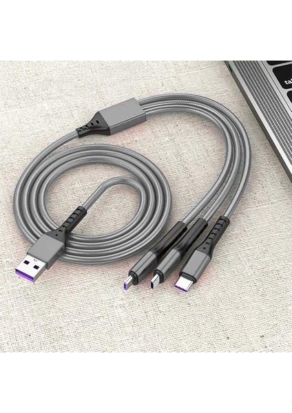 3ın1 Gümüş 1.2 Metre (Mıcro USB - Lıghtnıng - Type C) Telefon Şarj Kablosu (5047)