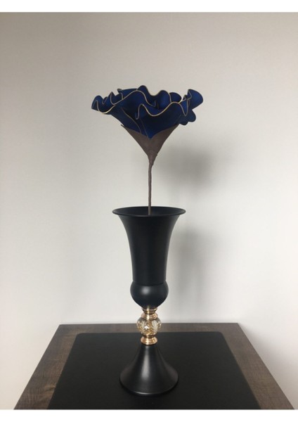 Dekoratif El Yapımı Lüks Lateks Eva Yapay Çiçek (Vazo Hariç) - Altın Yaldızlı Lacivert- Köpük Çiçek fırsatları