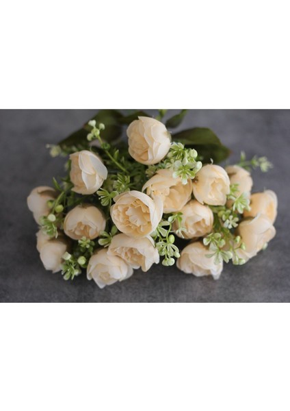 Ekru Krem Şakayık Fındık Gülü 45 cm Ev Vazo Dekor Süsü