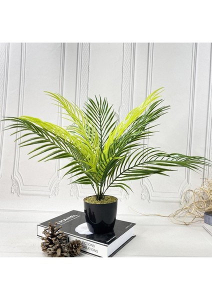 Yapay Çiçek Palmiye Siyah Plastik Saksılı Areka Yapay Bitki Salon Çiçeği 9 Yaprak 50 cm