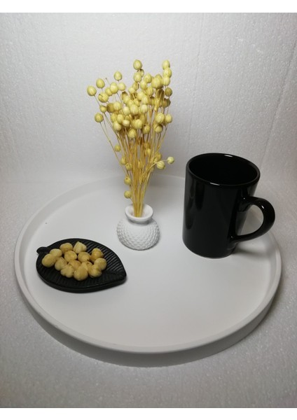 Dekoratif 6lı Set Mini Saksılı Vazo Kuru Luna Keten Otu Çiçeği Kahve Yanı Sunumluk Obje Biblo 5 x 15C