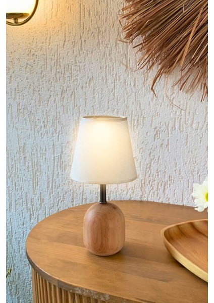 Ahşap Ayaklı Kumaş Silindir Başlı Modern Abajur Mitra