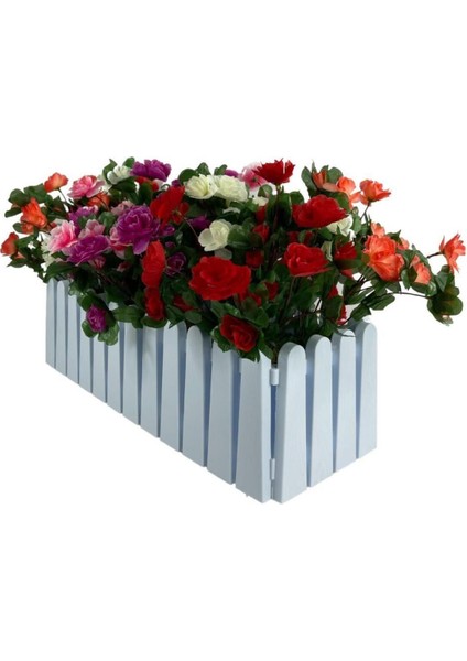 Yapay Çiçek Beyaz Çit Balkon Saksısı Renkli Açelya Çiçekli 55*20 cm fırsatları