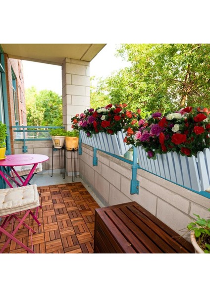 Yapay Çiçek Beyaz Çit Balkon Saksısı Renkli Açelya Çiçekli 55*20 cm indirimleri