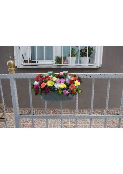 Açelya Rengarenk Çiçekler Küpeşte Askılı Balkon Saksıda Yapay Çiçek