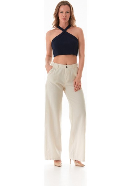 Beli Lastikli Düğmeli Tencel Kumaş Pantolon