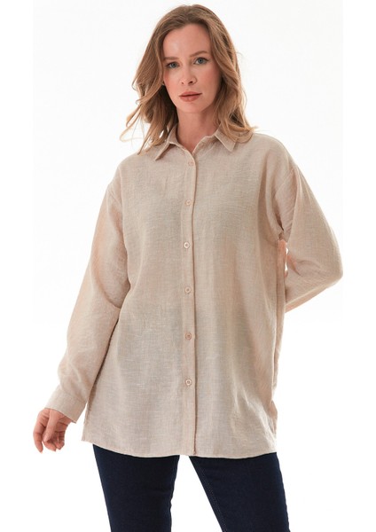 Kırçıllı Düğmeli Oversize Gömlek