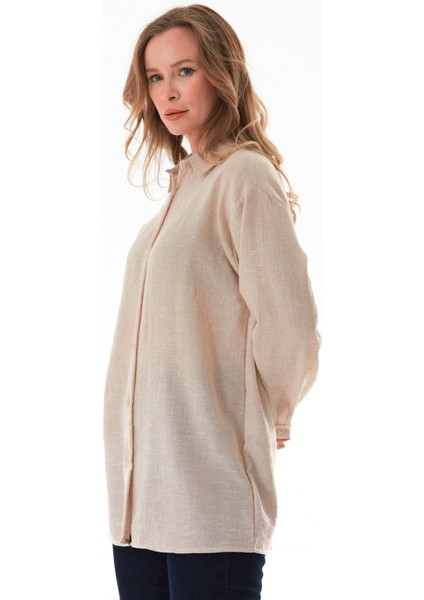 Kırçıllı Düğmeli Oversize Gömlek