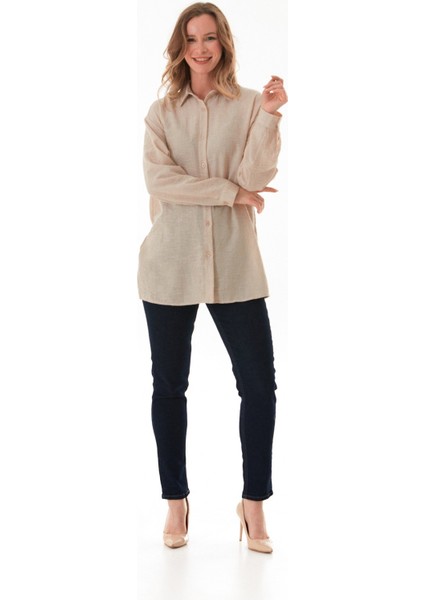Kırçıllı Düğmeli Oversize Gömlek