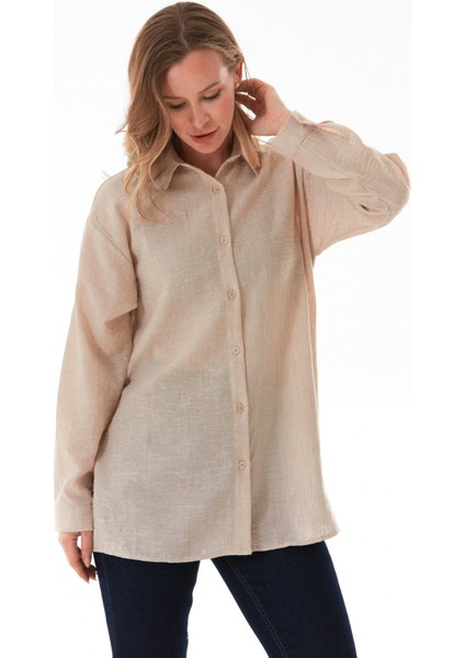 Kırçıllı Düğmeli Oversize Gömlek