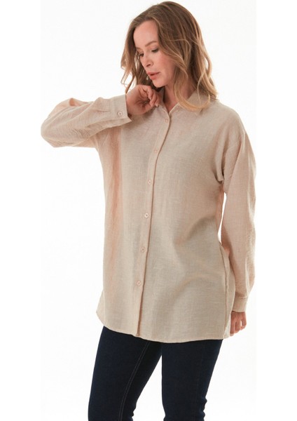 Kırçıllı Düğmeli Oversize Gömlek