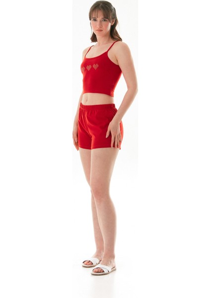 Kalp Baskılı Askılı Şortlu Takım modelleri