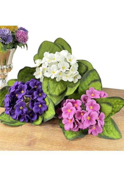 3lü Set Yapay Çiçek Kadife Menekşe Gerçekçi Doku