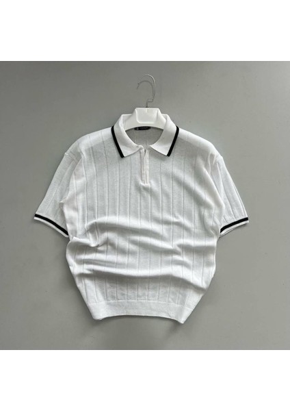Erkek Fermuarlı Polo Yaka Örme Triko T-Shirt