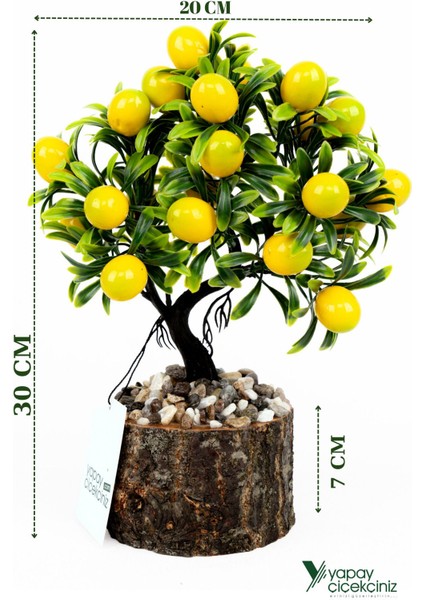 Taş Detaylı Odun Saksıda Yapay Bonsai Ağacı