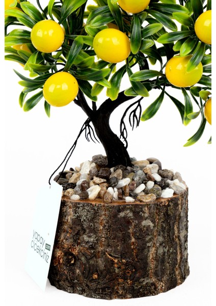 Taş Detaylı Odun Saksıda Yapay Bonsai Ağacı