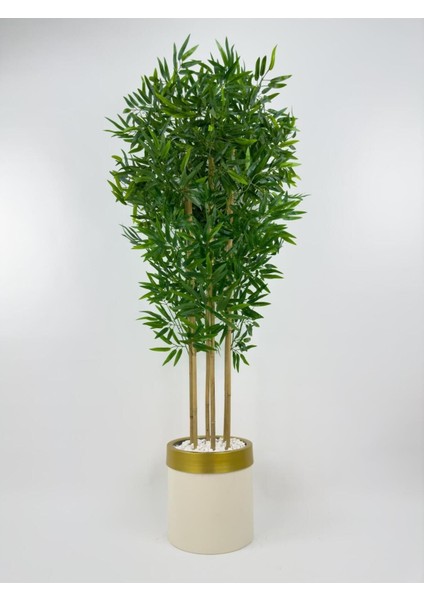 Yapay Bambu Ağacı 170 cm Krem Metal Saksıda Gold