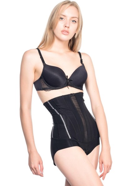 Si̇yah Mi 2886 Yüksek Bel Tül Slip Lazer Korse Yeni