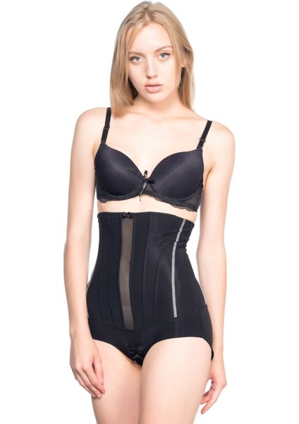 Si̇yah Mi 2886 Yüksek Bel Tül Slip Lazer Korse Yeni