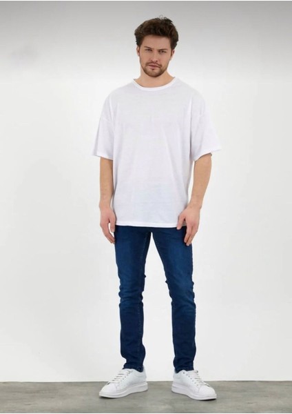 Erkek Oversize Pamuklu Bisiklet Yaka Kısa Kollu T-Shirt