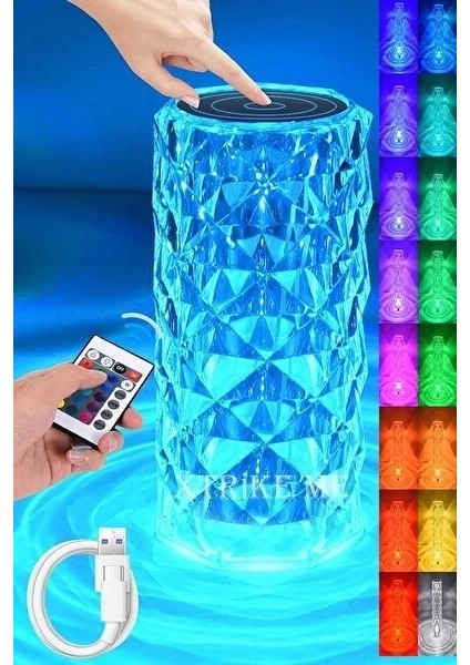 Kristal Elmas Masa Lambası 16 Renk USB Şarjlı Dokunmatik (5047)