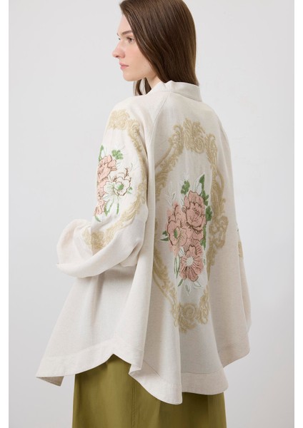 Keten Dokulu Nakışlı Kimono fiyatları