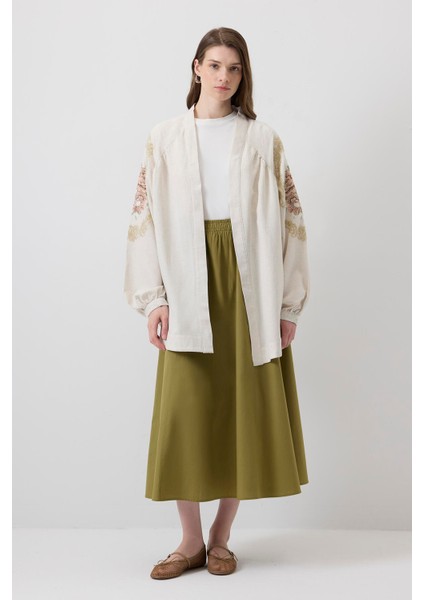 Keten Dokulu Nakışlı Kimono modelleri
