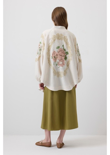 Keten Dokulu Nakışlı Kimono indirimleri
