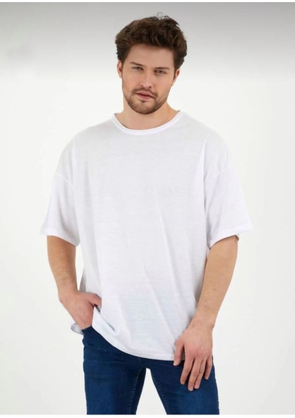 Erkek Oversize Pamuklu Bisiklet Yaka Kısa Kollu T-Shirt