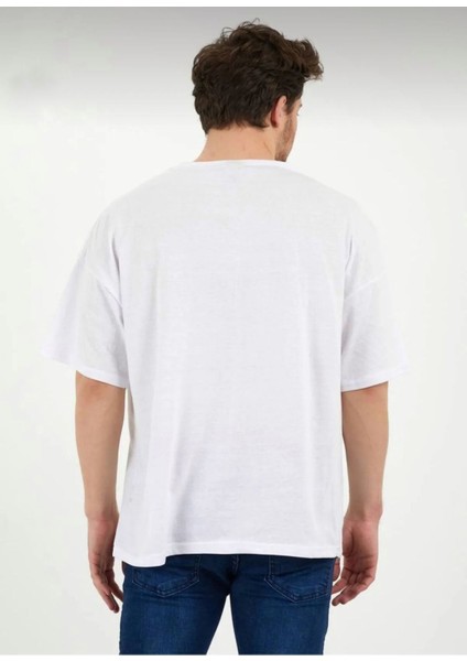 Erkek Oversize Pamuklu Bisiklet Yaka Kısa Kollu T-Shirt